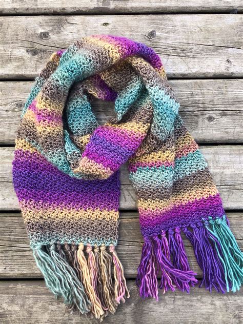 5 inches wide (Large) or 9 inches for small. . Free crochet scarf patterns for variegated yarn